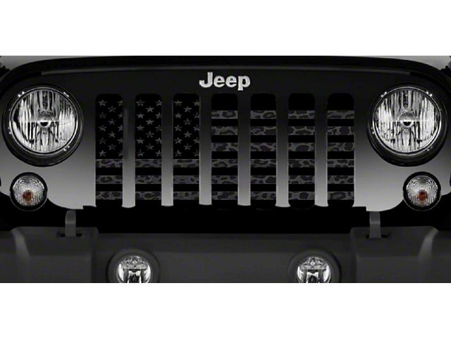 Grille Insert; Black American Flag on a Dark Leopard Print (18-24 Jeep Wrangler JL)