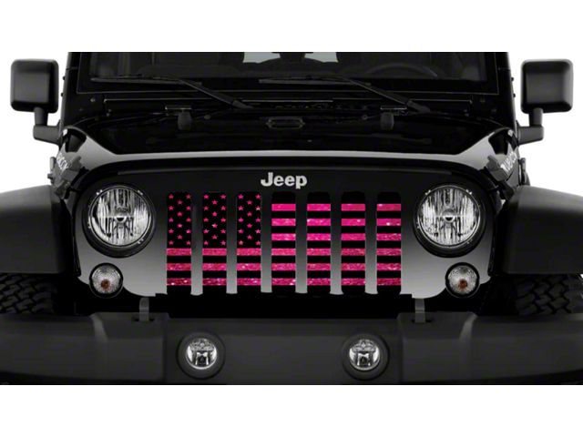Grille Insert; Black American Flag with Bright Pink Fleck (18-24 Jeep Wrangler JL)