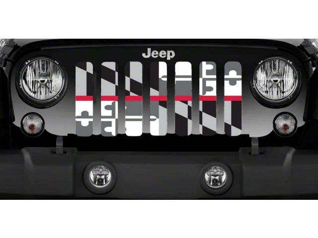 Grille Insert; Maryland Grayscale Flag with Red Line (18-24 Jeep Wrangler JL)