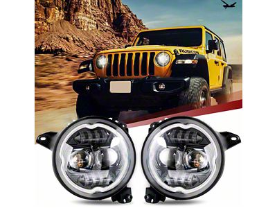 9-Inch RGB+W Chasing Style LED Headlights with 4-Inch Fog Lights; Black Housing; Clear Lens (20-24 Jeep Gladiator JT)