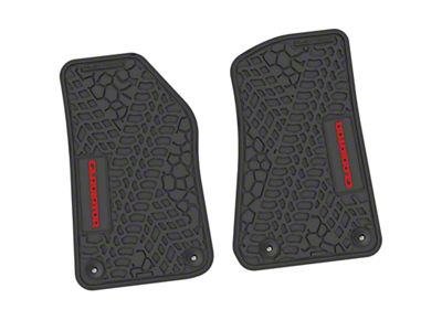 FLEXTREAD Factory Floorpan Fit Tire Tread/Scorched Earth Scene Front Floor Mats with Red Gladiator Insert; Black (20-24 Jeep Gladiator JT)