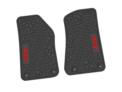 FLEXTREAD Factory Floorpan Fit Tire Tread/Scorched Earth Scene Front Floor Mats with Red JEEP Insert; Black (20-24 Jeep Gladiator JT)