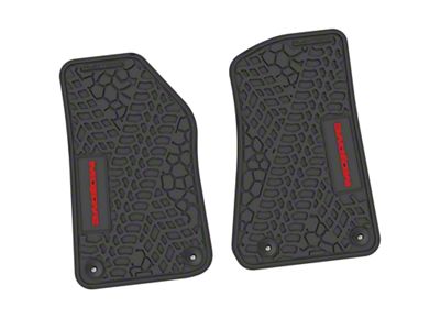 FLEXTREAD Factory Floorpan Fit Tire Tread/Scorched Earth Scene Front Floor Mats with Red Mojave Insert; Black (18-24 Jeep Wrangler JL 2-Door)