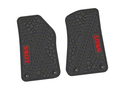 FLEXTREAD Factory Floorpan Fit Tire Tread/Scorched Earth Scene Front Floor Mats with Red Willys Insert; Black (20-24 Jeep Gladiator JT)