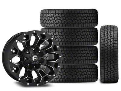 17x9 Fuel Assault Wheel & 33in Milestar All-Terrain Patagonia AT/R Tire Package; Set of 5 (18-24 Jeep Wrangler JL)