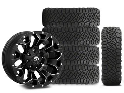18x9 Fuel Assault Wheel & 35in 35x12.50R18 NITTO All-Terrain Ridge Grappler A/T Tire Package; Set of 5 (18-24 Jeep Wrangler JL)