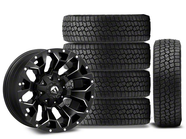 18x9 Fuel Assault Wheel & 33in Milestar All-Terrain Patagonia AT/R Tire Package; Set of 5 (18-24 Jeep Wrangler JL)