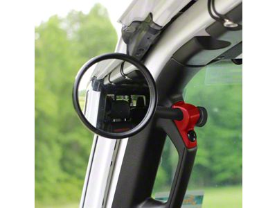 CMM Offroad A-Pillar Side Mirror with Base Mount and 6-Inch Arm; Red; Driver or Passenger Side (18-24 Jeep Wrangler JL)