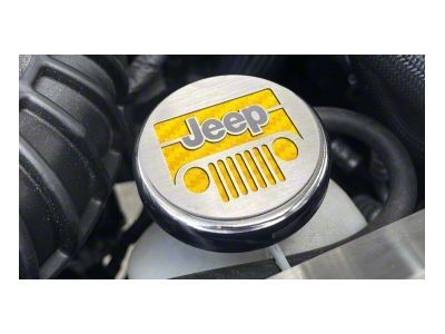 Underhood Dress-up Caps with Jeep Logo; Yellow Carbon Fiber Inlay; 5-Piece Kit (07-18 Jeep Wrangler JK)