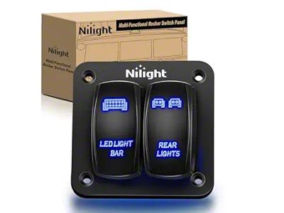 Nilight 2-Gang Aluminum Rocker Switch Panel with LED Light Bar and Rear Light Rocker Switches; Blue LED (Universal; Some Adaptation May Be Required)