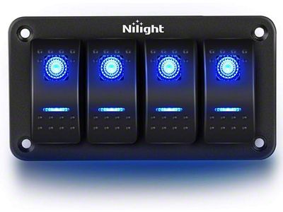 Nilight 4-Gang Aluminum Rocker Switch Panel with Rocker Switches; Blue LED (Universal; Some Adaptation May Be Required)