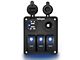Nilight 3-Gang Aluminum Rocker Switch Panel with USB and Cigarette Lighter Power; Blue LED (Universal; Some Adaptation May Be Required)