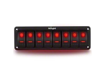 Nilight 8-Gang Aluminum Rocker Switch Panel with Rocker Switches; Red LED (Universal; Some Adaptation May Be Required)