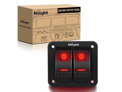 Nilight 2-Gang Aluminum Rocker Switch Panel with Rocker Switches; Red LED (Universal; Some Adaptation May Be Required)