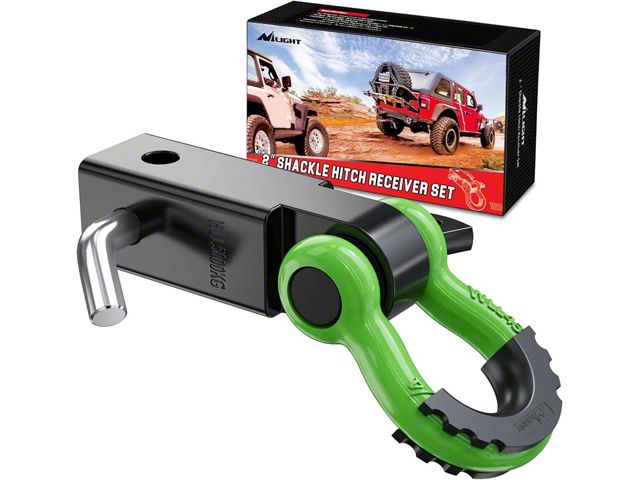Nilight 2-Inch Hitch Receiver with 3/4-Inch D-Ring Shackle; Lime Green (Universal; Some Adaptation May Be Required)