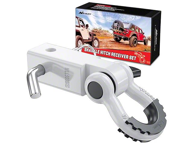 Nilight 2-Inch White Hitch Receiver with 3/4-Inch D-Ring Shackle; White (Universal; Some Adaptation May Be Required)