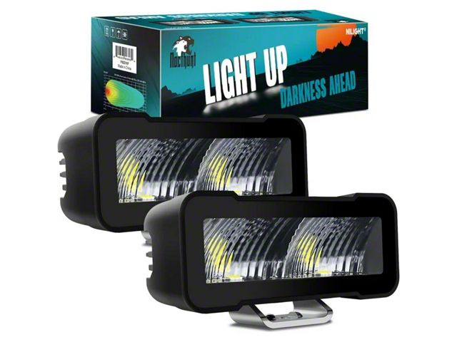 Nilight 4.50-Inch Rectangle LED Lights; Flood Beam (Universal; Some Adaptation May Be Required)