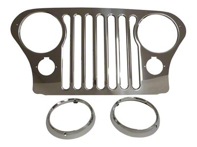 Grille Overlay Kit; Stainless Steel with Chrome Bezels (76-86 Jeep CJ7)