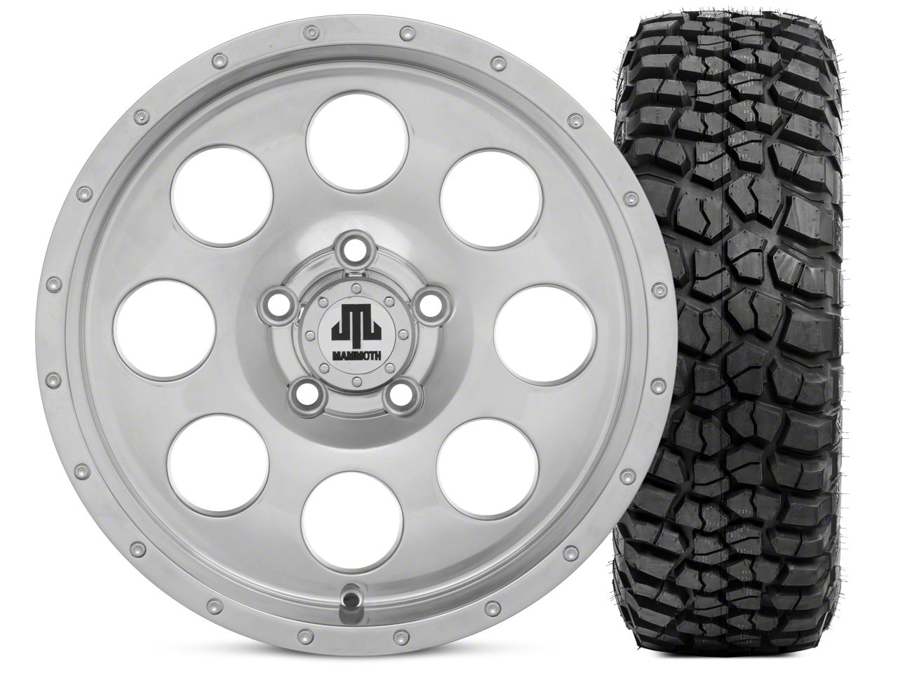 Mammoth Jeep Wrangler 8 Beadlock Style Polished 15x8 Wheel & BFG KM2