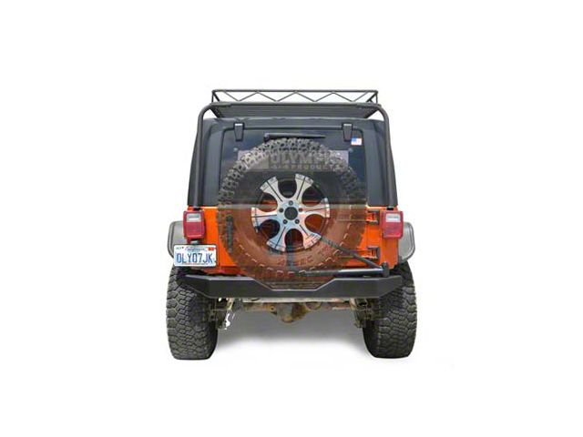 Olympic 4x4 550 Rock Bumper with Tire Carrier; Textured Black (07-18 Jeep Wrangler JK)