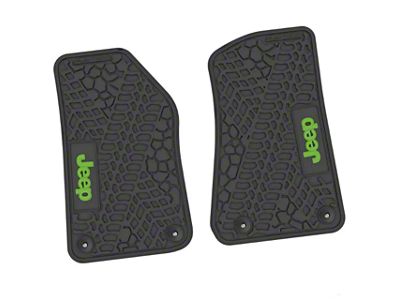 FLEXTREAD Factory Floorpan Fit Tire Tread/Scorched Earth Scene Front Floor Mats with Lime JEEP Insert; Black (18-24 Jeep Wrangler JL 2-Door)