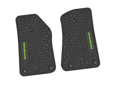 FLEXTREAD Factory Floorpan Fit Tire Tread/Scorched Earth Scene Front Floor Mats with Lime Mojave Insert; Black (18-24 Jeep Wrangler JL 2-Door)