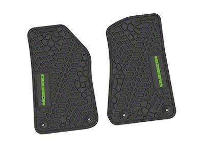 FLEXTREAD Factory Floorpan Fit Tire Tread/Scorched Earth Scene Front Floor Mats with Lime Rubicon Insert; Black (18-24 Jeep Wrangler JL 2-Door)