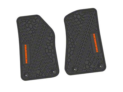 FLEXTREAD Factory Floorpan Fit Tire Tread/Scorched Earth Scene Front Floor Mats with Orange Rubicon Insert; Black (20-24 Jeep Gladiator JT)
