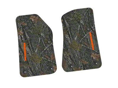 FLEXTREAD Factory Floorpan Fit Tire Tread/Scorched Earth Scene Front Floor Mats with Orange Rubicon Insert; Rugged Woods (20-24 Jeep Gladiator JT)