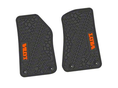 FLEXTREAD Factory Floorpan Fit Tire Tread/Scorched Earth Scene Front Floor Mats with Orange Willys Insert; Black (20-24 Jeep Gladiator JT)
