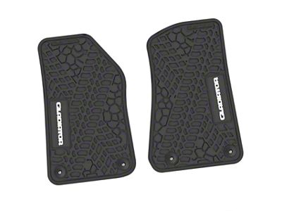 FLEXTREAD Factory Floorpan Fit Tire Tread/Scorched Earth Scene Front Floor Mats with White Gladiator Insert; Black (20-24 Jeep Gladiator JT)