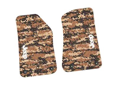 FLEXTREAD Factory Floorpan Fit Tire Tread/Scorched Earth Scene Front Floor Mats with White JEEP Insert; Cyberflage Camouflage (18-24 Jeep Wrangler JL 2-Door)