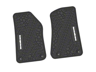 FLEXTREAD Factory Floorpan Fit Tire Tread/Scorched Earth Scene Front Floor Mats with White Mojave Insert; Black (18-24 Jeep Wrangler JL 2-Door)