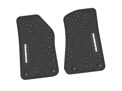 FLEXTREAD Factory Floorpan Fit Tire Tread/Scorched Earth Scene Front Floor Mats with White Rubicon Insert; Black (20-24 Jeep Gladiator JT)