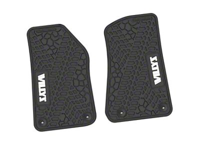 FLEXTREAD Factory Floorpan Fit Tire Tread/Scorched Earth Scene Front Floor Mats with White Willys Insert; Black (20-24 Jeep Gladiator JT)