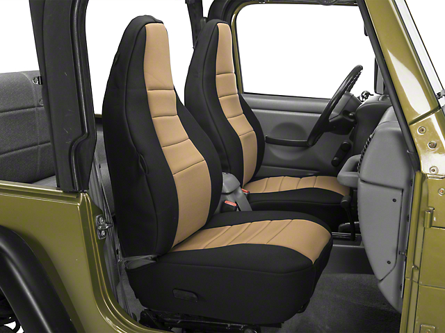 Rugged Ridge Neoprene Front Seat Covers; Black/Tan (97-02 Jeep Wrangler TJ)