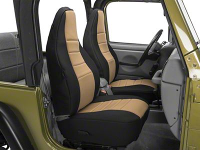 Rugged Ridge Neoprene Front Seat Covers; Black/Tan (97-02 Jeep Wrangler TJ)