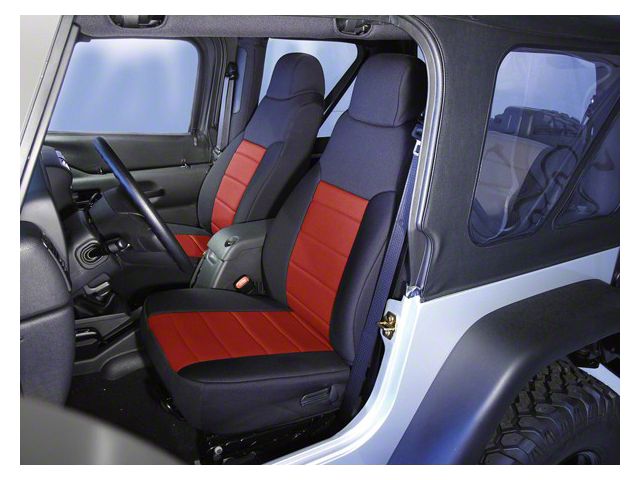 Rugged Ridge Neoprene Front Seat Covers; Black/Red (91-95 Jeep Wrangler YJ)