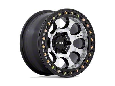 KMC Riot Beadlock Machined Face Satin Black Windows with Satin Black Ring Wheel; 17x8.5 (18-24 Jeep Wrangler JL)