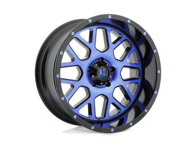 XD Grenade Satin Black Machined Face with Blue Tinted Clear Coat Wheel; 20x10 (07-18 Jeep Wrangler JK)