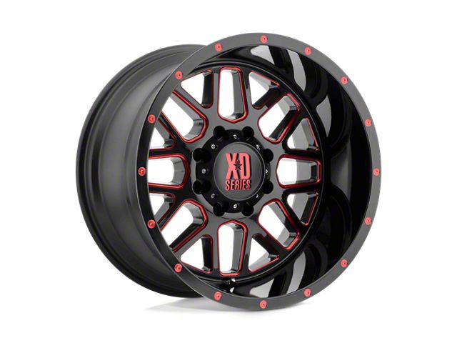XD Grenade Satin Black Milled with Red Clear Coat Wheel; 20x10 (05-10 Jeep Grand Cherokee WK)