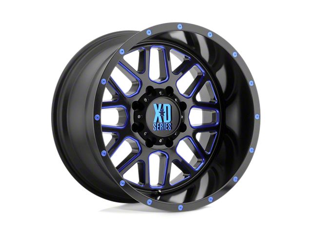 XD Grenade Satin Black Milled with Blue Clear Coat Wheel; 18x9 (18-24 Jeep Wrangler JL)