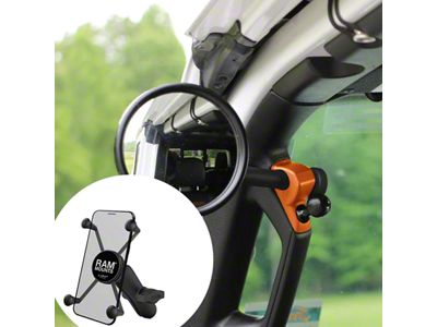 CMM Offroad Universal Accessory Mount with 1-Inch Ball and RAM X-Grip XL Phone Mount; Black (18-24 Jeep Wrangler JL)