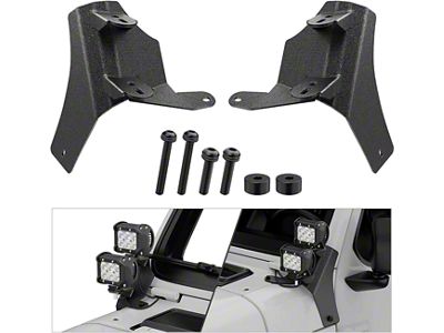 Nilight Dual A-Pillar Light Windshield Mounting Brackets; Vertical (18-24 Jeep Wrangler JL, Excluding 4xe & Rubicon 392)