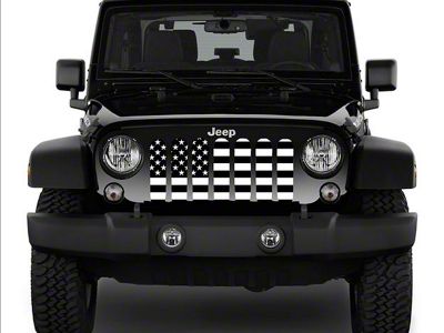 ZKD Customs Grille Insert; Black and White American Flag (07-18 Jeep Wrangler JK)