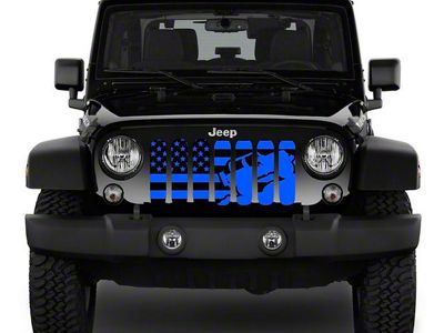 ZKD Customs Grille Insert; Offroad Vehicle Climbing Black and Blue American Flag (07-18 Jeep Wrangler JK)