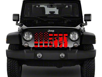 ZKD Customs Grille Insert; Offroad Vehicle Climbing Black and Red American Flag (07-18 Jeep Wrangler JK)