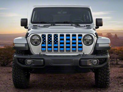 ZKD Customs Grille Insert; Black and Blue American Flag (18-24 Jeep Wrangler JL)
