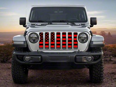 ZKD Customs Grille Insert; Black and Red Ameican Flag (18-24 Jeep Wrangler JL)