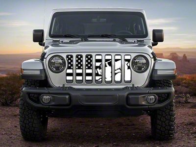ZKD Customs Grille Insert; Offroad Vehicle Climbing Black and White American Flag (18-24 Jeep Wrangler JL)